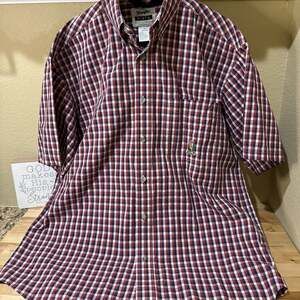 Wrangler Riata Button Down Shirt Mens M Red Plaid Short Sleeve Collar Pocket